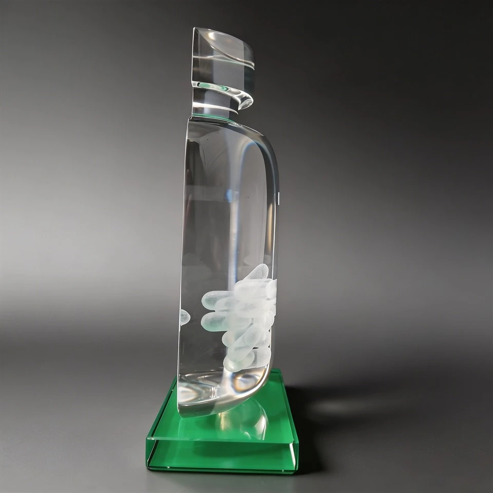 Pill Bottle Shape Green Base Crystal Trophy best