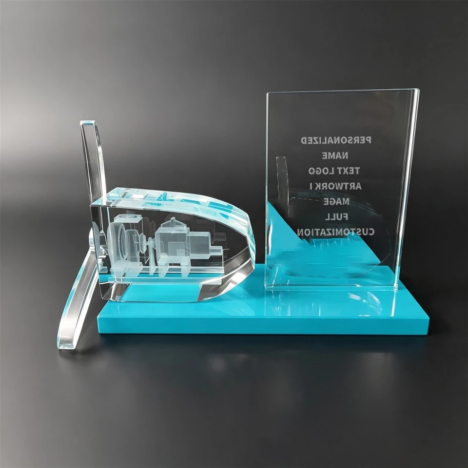 Turbine Model Cyan Base Crystal Trophy high quality